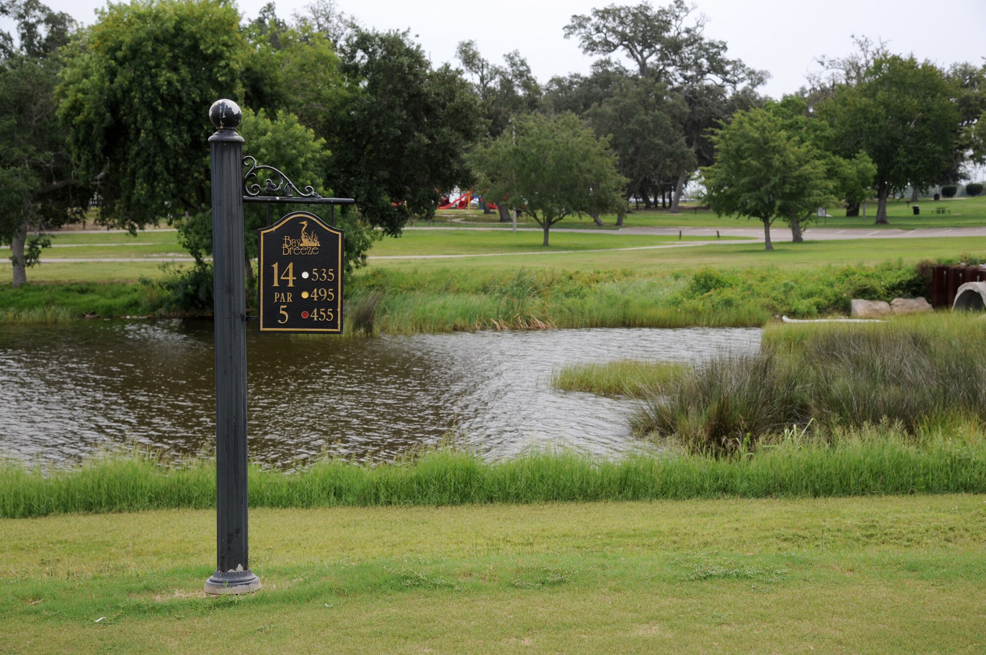 Three landfills operated from the 1940s to the late 1960s are part of the current Bay Breeze Golf Course edging Biloxi’s Back Bay.  Protective covers are maintained over all three sites and groundwater is frequently monitored to ensure no releases occur.  (U.S. Air Force photo by Kemberly Groue)