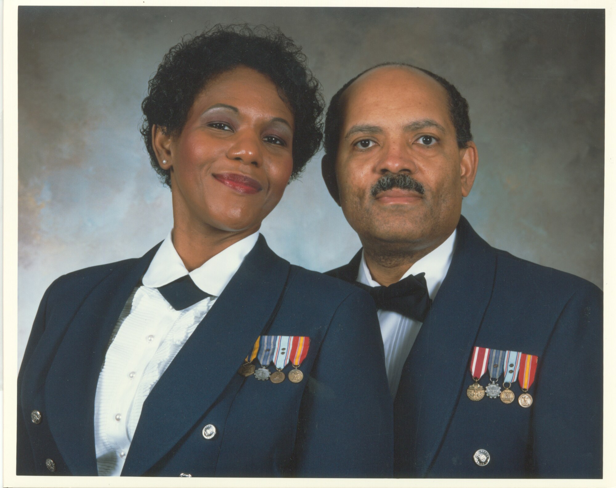 Retired Chief Master Sgt. Daisy Jackson pictured with retired Senior Master
Sgt. George Singleton. The pair was known for their performance of retired
Chief Master Sgt. Mike Davis' arrangement of "Selections from Porgy and
Bess."