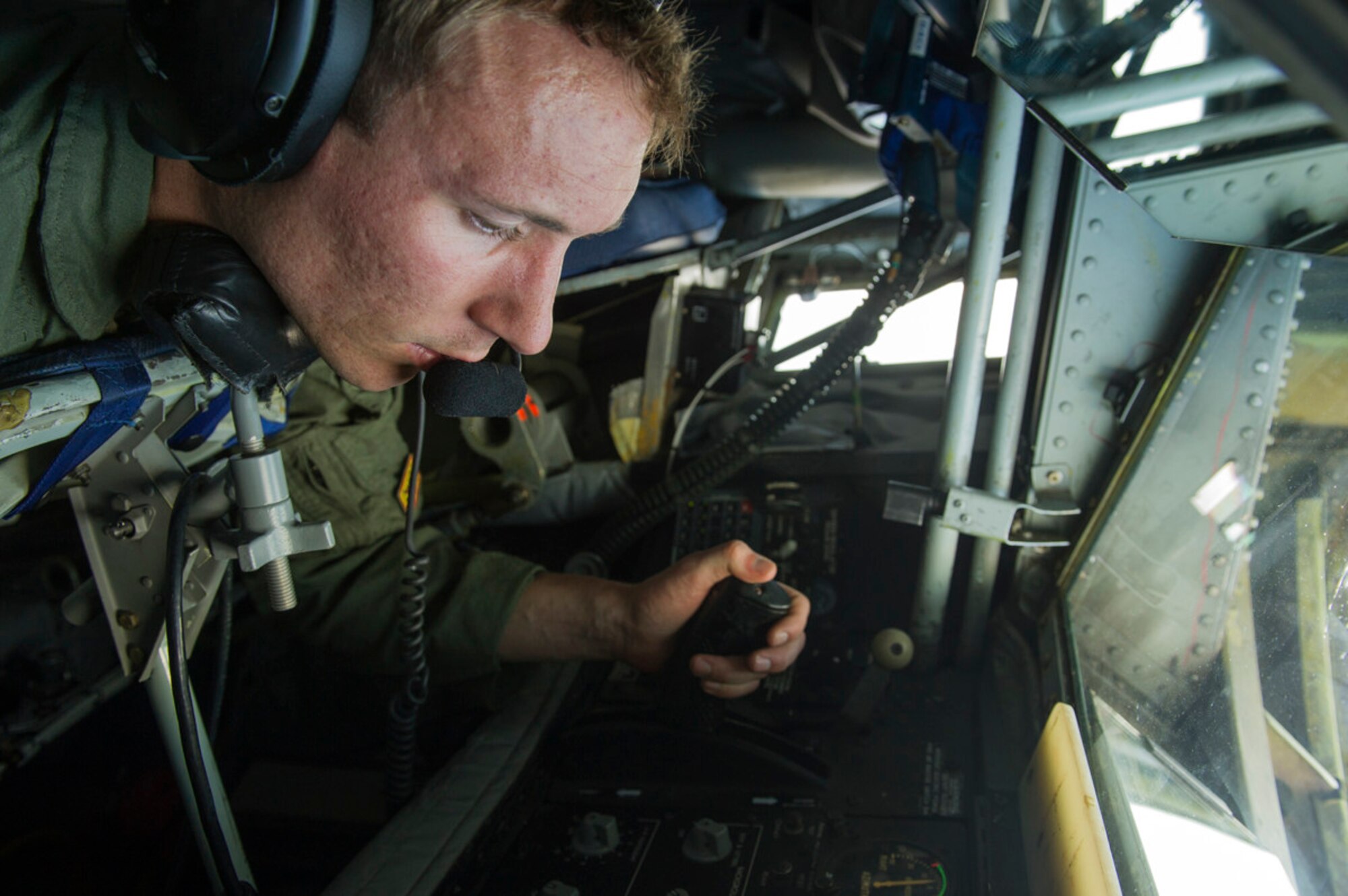 PACIFIC OCEAN (July 28, 20120) - U.S. Air Force Staff Sgt. Matt Tompkins, a KC-135 Stratotanker boom operator with the 465th Air Refueling Squadron refuels U.S. Marine Corps F-18 Hornet over Hawaii in support of RIMPAC July 28, 2012. Twenty-two nations, more than 40 ships and submarines, more than 200 aircraft and 25,000 personnel are participating in the biennial Rim of the Pacific (RIMPAC) exercise from June 29 to Aug. 3, in and around the Hawaiian Islands. The world's largest international maritime exercise, RIMPAC provides a unique training opportunity that helps participants foster and sustain the cooperative relationships that are critical to ensuring the safety of sea lanes and security on the world's oceans. RIMPAC 2012 is the 23rd exercise in the series that began in 1971. (U.S. Air Force photo/ Staff Sgt. Stephany D. Richards)