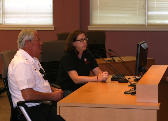 District Dam Safety Manager Suzi Hess-Brittelle discusses risks related to flooding at a meeting of the Sandoval County, N.M., Planning and Zoning Commission. 