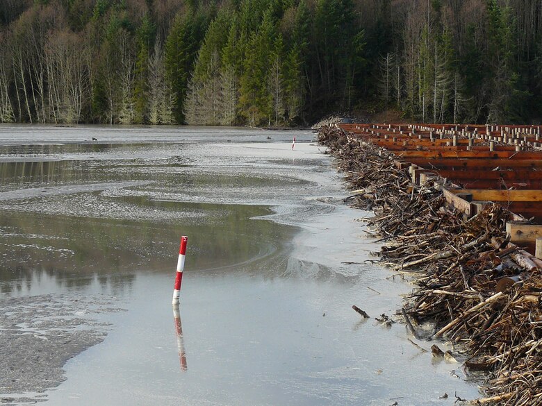 The Mount St. Helens sediment control structure was constructed upstream of the Sediment Retention Structure on the North Fork Toutle River in Washington.