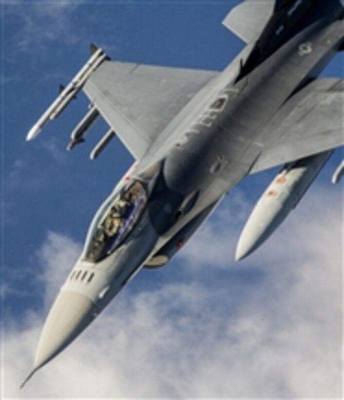 A U.S. Air Force F-16 Fighting Falcon aircraft flies a mission over the Pacific Ocean as part of Exercise Rim of the Pacific 2012 on July 27, 2012.  Twenty-two nations with more than 40 ships and submarines, more than 200 aircraft and 25,000 personnel are participating in the world's largest international maritime exercise in and around the Hawaiian Islands.   