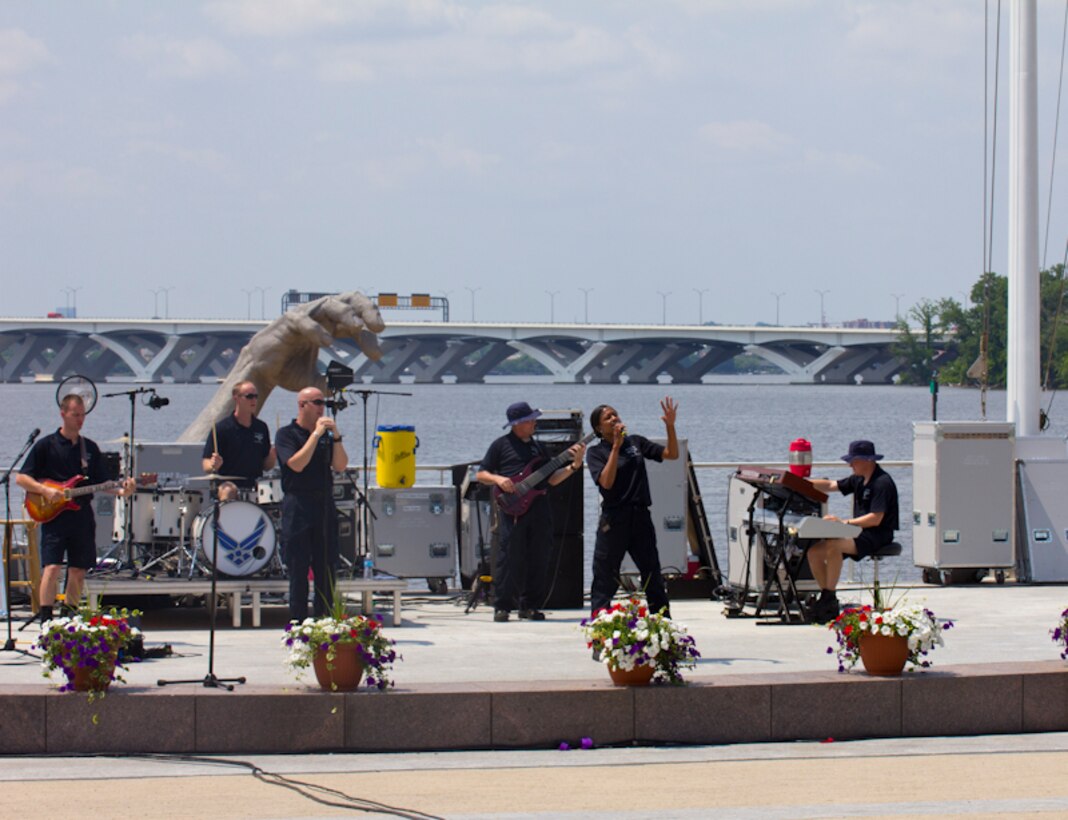 Max Impact performs in blazing heat at National Harbor in Ft. Washington, Md. during the Memorial Day weekend. U.S. Air Force photo by Master Sgt. Tara Islas