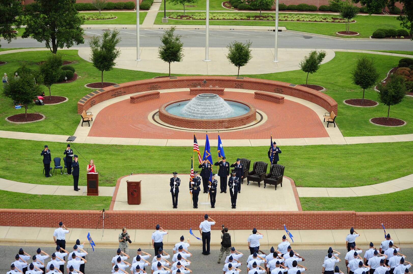 U.S. Air Force 4th Fighter Wing Airmen stand in formation during a change of command ceremony on Seymour Johnson Air Force Base, N.C., June 1, 2012. Col. Patrick Doherty relinquished command to Col. Jeannie Leavitt. (U.S. Air Force photo/Tech. Sgt. Colette Graham/Released)