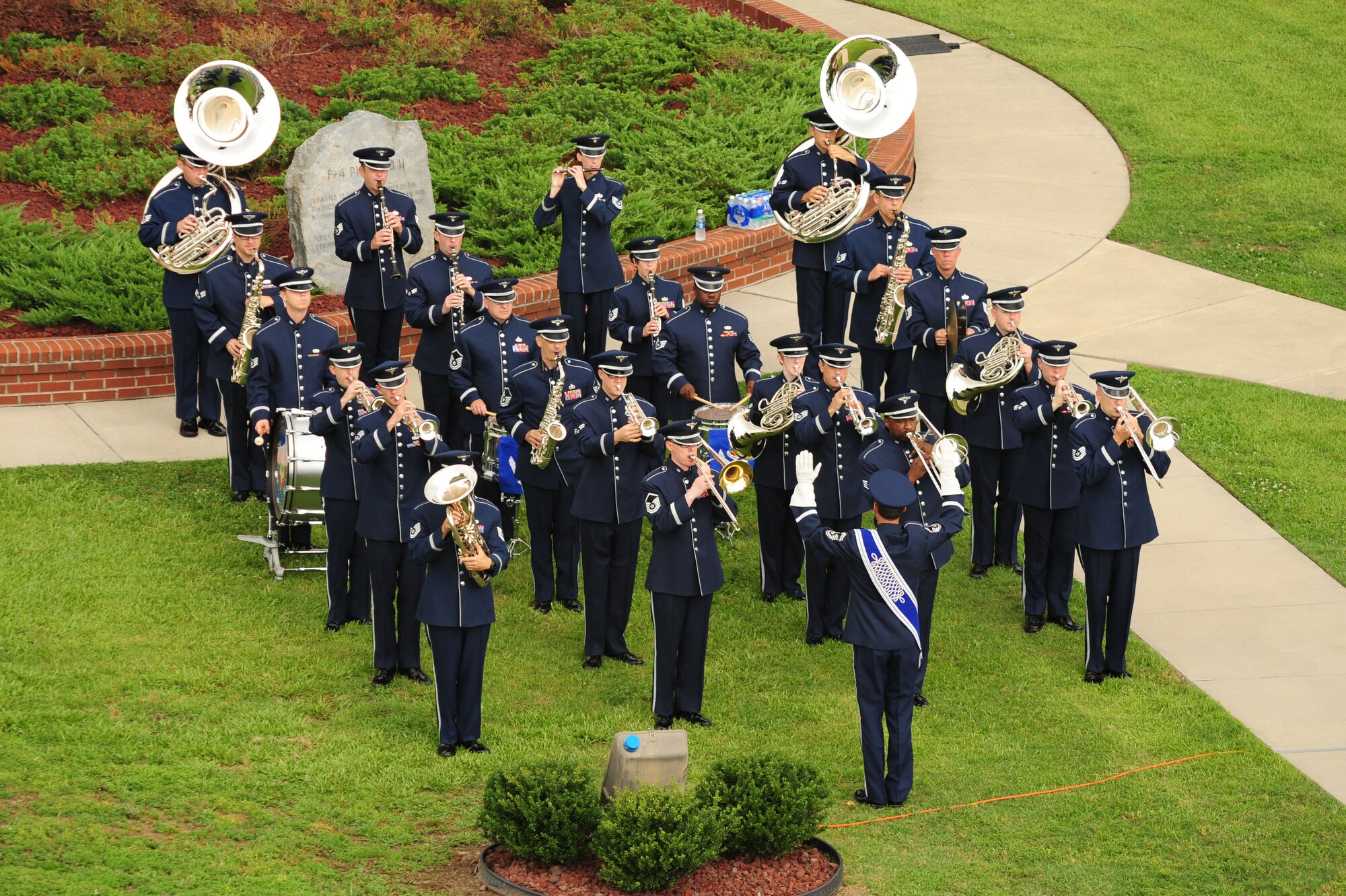 The U.S. Air Force Heritage of America band performs during a change of command ceremony on Seymour Johnson Air Force Base, N.C., June 1, 2012. The Heritage of America Airmen are stationed at Joint Base Langley-Eustis, Va. (U.S. Air Force photo/Tech. Sgt. Colette Graham/Released)