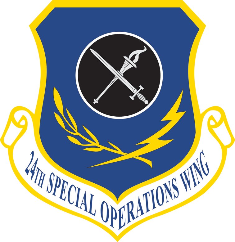 Ultramarine blue alludes to the sky, the primary theater of operations.  Air Force yellow refers to the sun and the excellence required of Air Force personnel.  The torch of knowledge in the circle represents the Wing’s advisory and training role and the sword crossed over the torch is symbolic of the unit’s tactical resources. The olive branch denotes the peace and good will missions conducted by the Wing for the betterment of mankind, while the lightning bolt signifies the swiftness with which the Wing can respond in case of aggression.