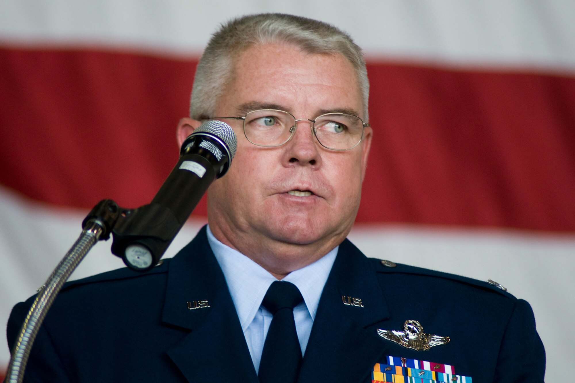 GRISSOM AIR RESERVE BASE, Ind. -- Shortly after taking command of the 434th Air Refueling Wing here May 19, Col. Donald Buckley speaks to Grissom?s Airmen for the first time as their commander. In his new role, Buckley commands the largest KC-135R unit in the Air Force Reserve Command with over 1,900 military, civilian and contract personnel. (U.S. Air Force photo/Tech. Sgt. Mark R. W. Orders-Woempner)
