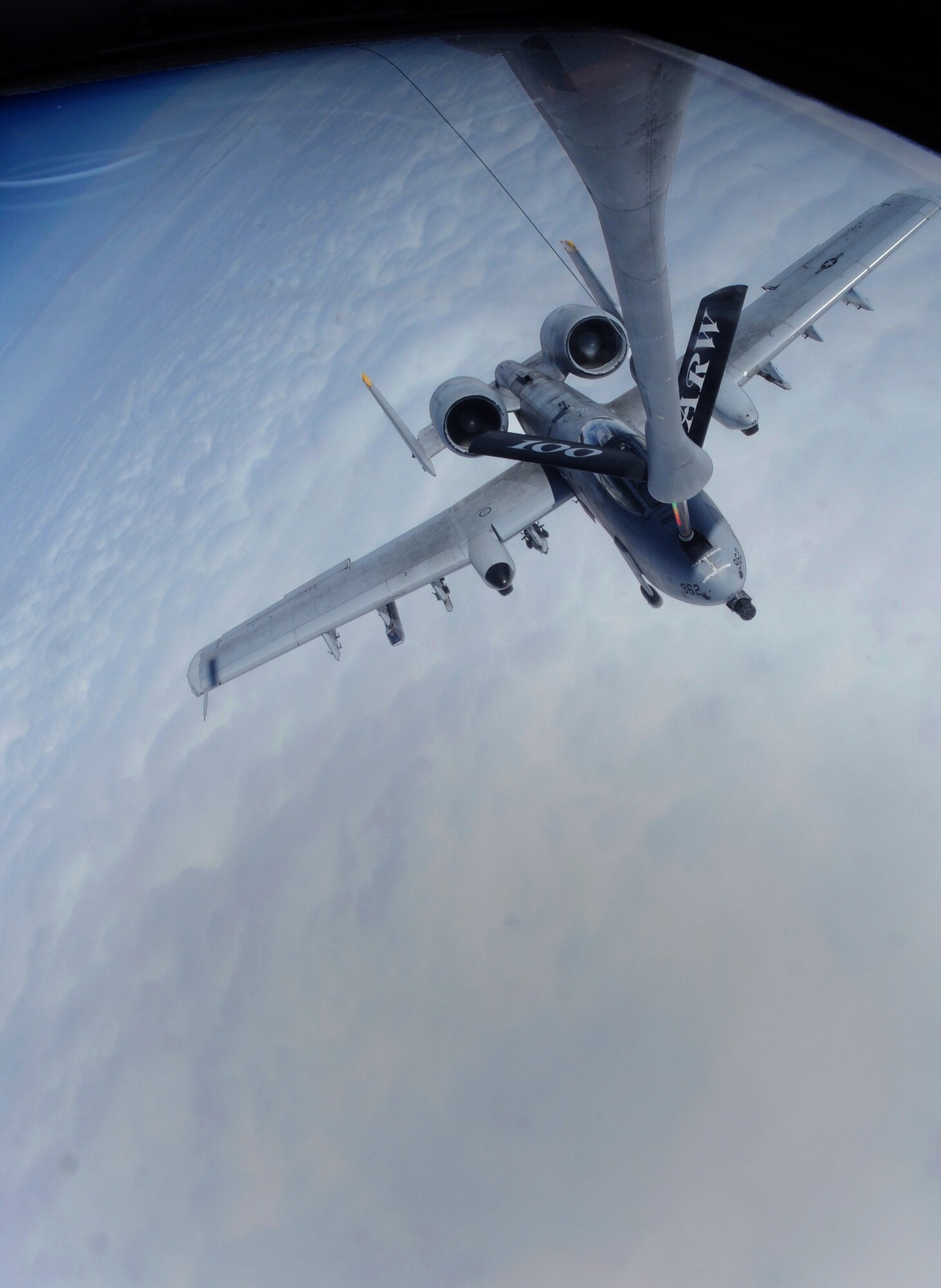 SWEDISH AIR SPACE -- An A-10 Thunderbolt II, from 52nd Fighter Wing, Spangdahlem Air Base, Germany, receives fuel in Swedish air space from a 100th Air Refueling Wing KC-135 Stratotanker from RAF Mildenhall, England, May 30, 2012. The two aircraft participated in Baltic Region Training Event XII, a multinational NATO exercise. (U.S. Air Force photo/Staff Sgt. Thomas Trower)