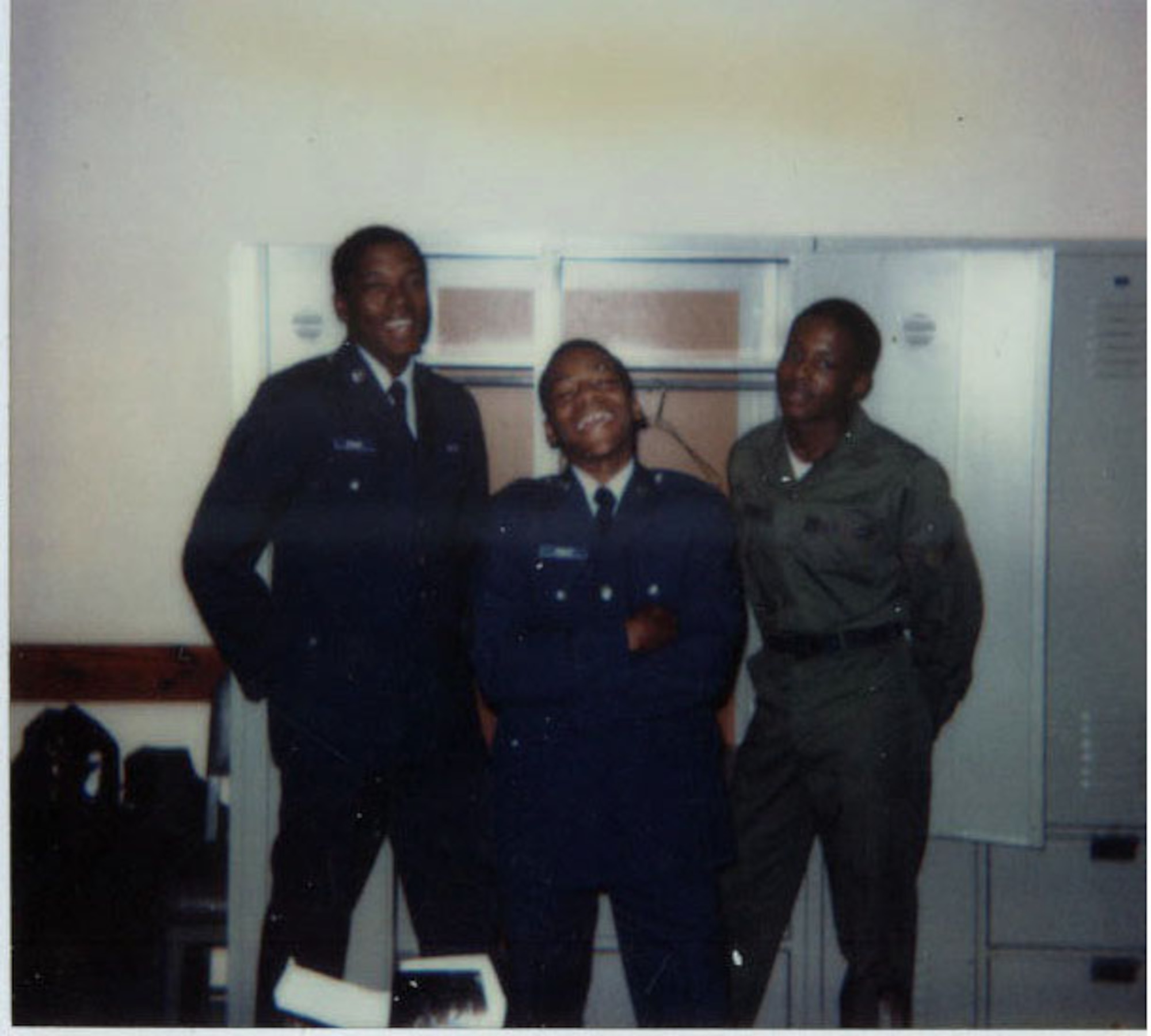 A photo of Airman Basic Anthony Brinkley, middle, 1984 Air Force Basic Military Traning graduate, caputures a glimpse of Andrews’ current command chief master sergeant at the beginning of his Air Force career. (Courtesy photo)
