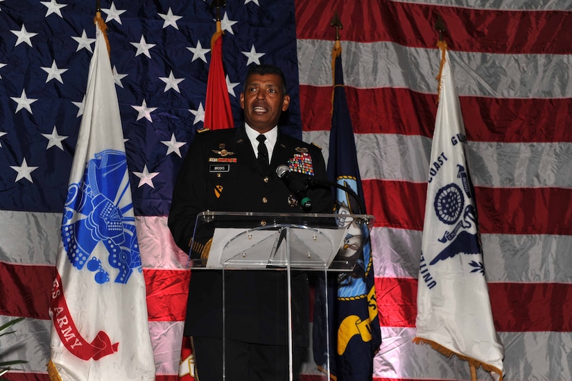 U.S. Army Lt. Gen. Vincent Brooks, Third Army commanding general, speaks at the 'Salute to the Military' May 23, 2012 at the North Charleston Convention Center, S.C. This is the eighth year the Charleston Metro Chamber of Commerce recognized the local active-duty, reserve, and civilian personnel for their community service above and beyond their call of duty. (U.S. Air Force photo/Airman 1st Class Ashlee Galloway)