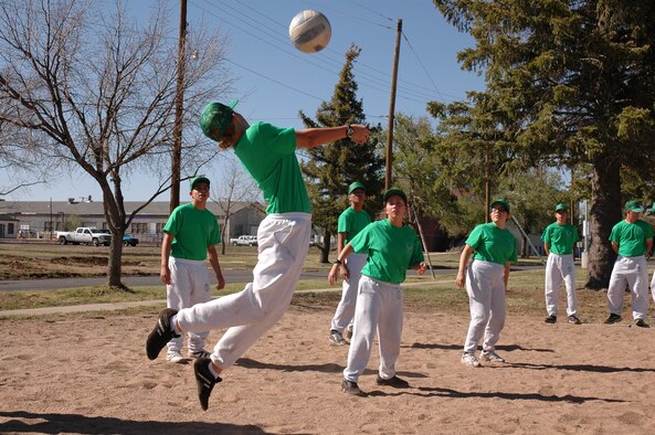 Junior ROTC cadets with the 6th Squadron participate in one of the several sports competitions during the Senior Leadership School May 26 to June 1 at Camp Navajo, Flagstaff, Ariz. More than 200 cadets, representing 11 high schools throughout Arizona, attended the Leadership Challenge. (U.S. Air Force photo by 2nd Lt. Rebecca Garcia/released)