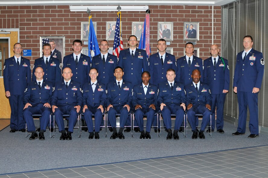 McGHEE TYSON AIR NATIONAL GUARD BASE, Tenn. - NCO Academy Class 12-5, P-Flight, gathers at the I.G. Brown Training and Education Center here, May 14, 2012.  (Air National Guard photo by Master Sgt. Kurt Skoglund/Released)