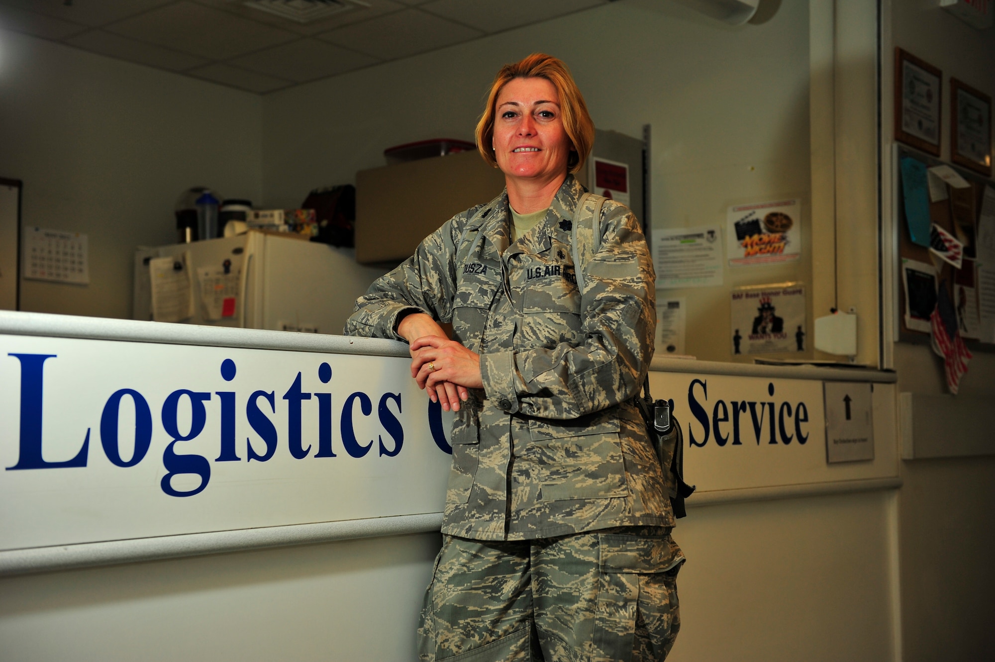 Air Force Lt. Col. Stephanie Dusza, Craig Joint-Theater Hospital medical logistics flight commander, poses for a picture at Bagram Airfield, Afghanistan, June 1, 2012. Dusza is in charge of purchasing all the supplies for CJTH. From patient beds, wheelchairs, and medicine, anything the hospital needs come through Dusza and her logistic's section. She is deployed from Eglin Air Force Base, Fla.(U.S. Air Force photo/Staff Sgt. Clay Lancaster)