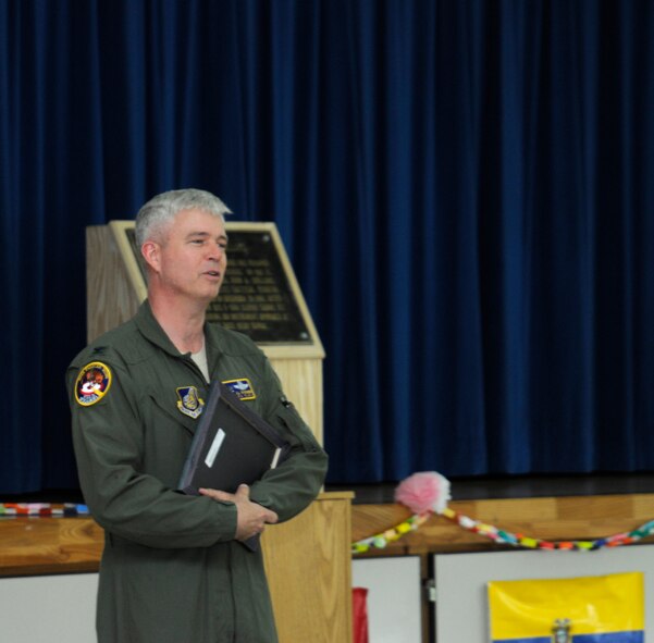 Col. Al Wimmer, 35th Fighter Wing vice commander, speaks to those who attended the 50th Anniversary of the dedication of Sollars Elementary School at Misawa Air Base, Japan, June 1, 2012. The school celebrated the service of Lt. Col. John A. Sollars who gave his life to save the lives of others. (U.S. Air Force photo by Airman 1st Class Zachary Kee/ Released)