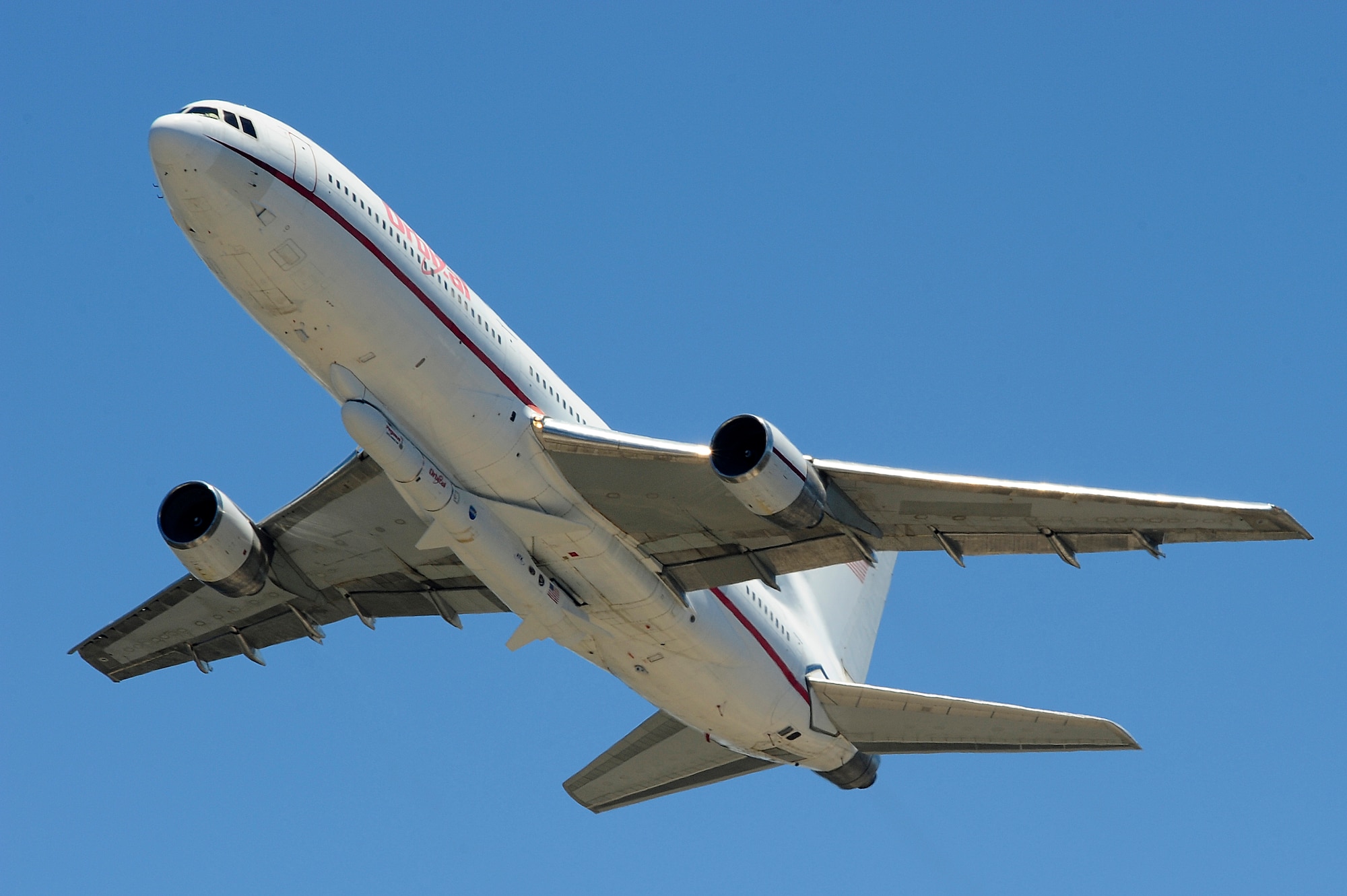 VANDENBERG AIR FORCE BASE, Calif.-- An Orbital Sciences Corporation owned L-1011 "Stargazer? takes-off with a Pegasus rocket carrying the Nuclear Spectroscopic Telescope Array satellite here Tuesday, June 5, 2012. The NuSTAR satellite will image high-energy X-rays, giving scientists a new perspective on black holes, supernovae and galactic nuclei. (U.S. Air Force photo/Michael Peterson)