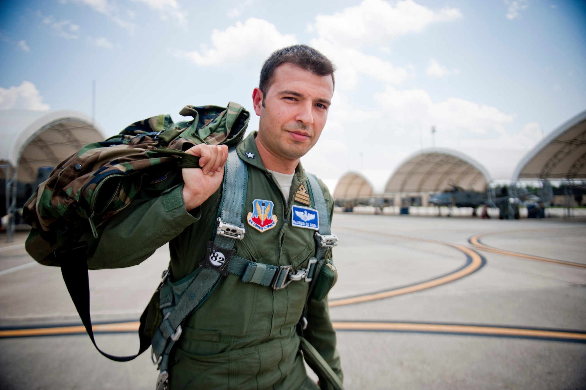 Italian air force Capitano (Capt.) Maurizio De Guida, 74th Fighter Squadron exchange pilot, leaves the flightline after a training May 31, 2012, at Moody Air Force Base, Ga. Last year, De Guida went on a six-month deployment to Afghanistan with the 74th FS where he flew more than 120 sorties. (U.S. Air Force photo by Staff Sgt. Jamal D. Sutter/Released)  