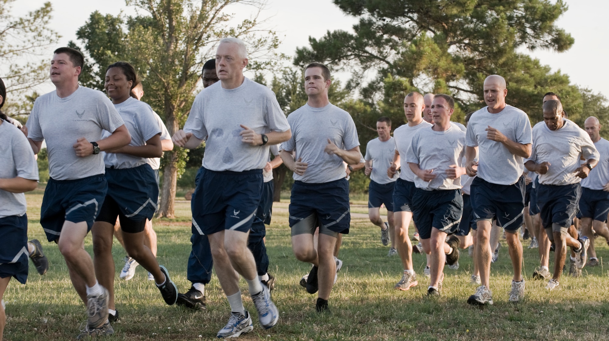 Airmen from the 317th Airlift Group participate in a fun-run June 1, 2012, at Dyess Air Force Base, Texas. The airlift group encouraged the importance of fitness safety during the 101 Critical Days of Summer (U.S. Air Force photo by Airman 1st Class Jonathan Stefanko/ Released)