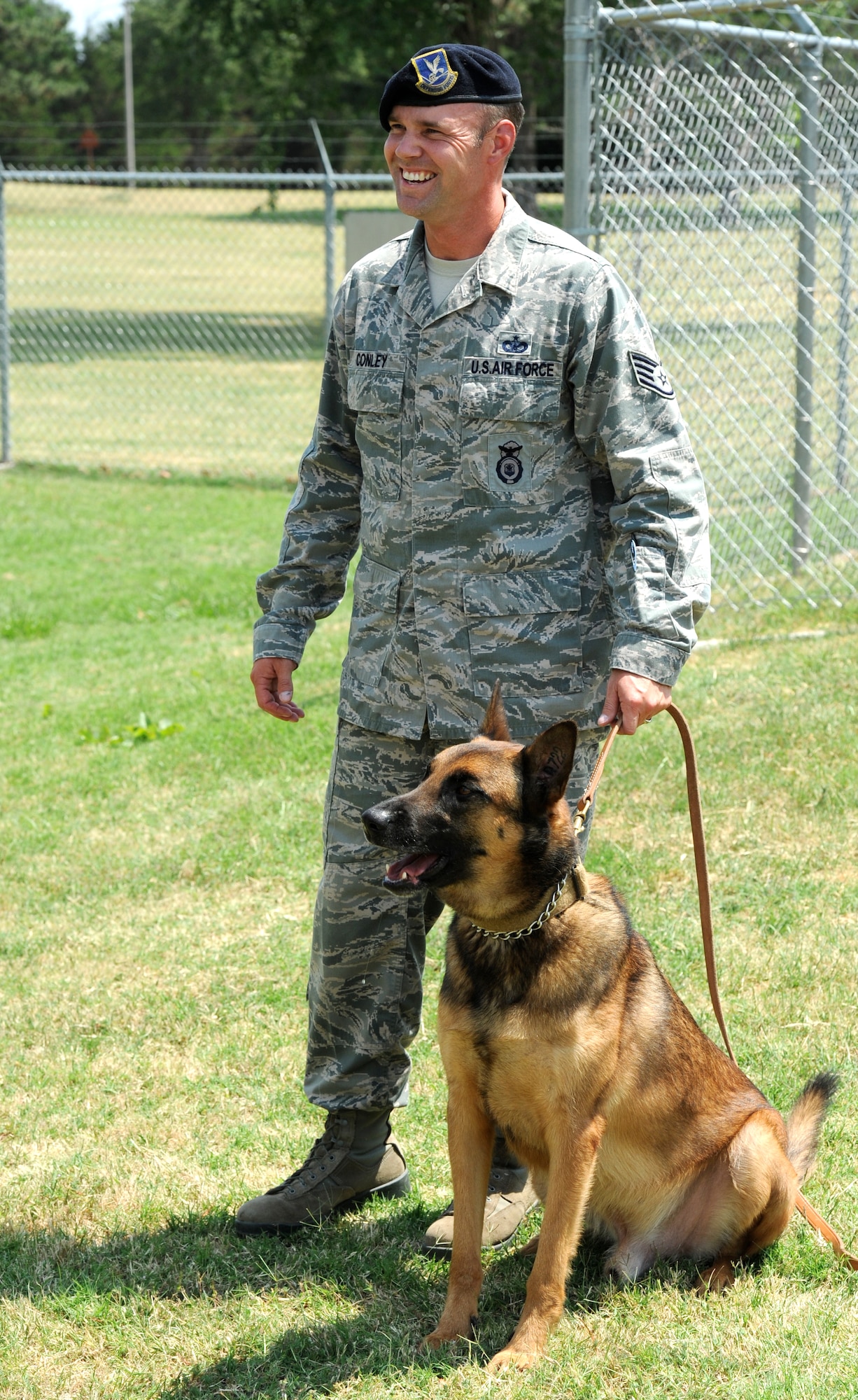 Staff Sgt. Heath Conley is the 71st Flying Training Wing Warrior of the Week at Vance AFB, Okla. Conley is a military working dog handler with the 71st Security Forces Squadron. His partner, Kay, is a 92-pound Belgian Malinois that celebrated his third birthday June 6. (U.S. Air Force photo/ Airman 1st Class Frank Casciotta)