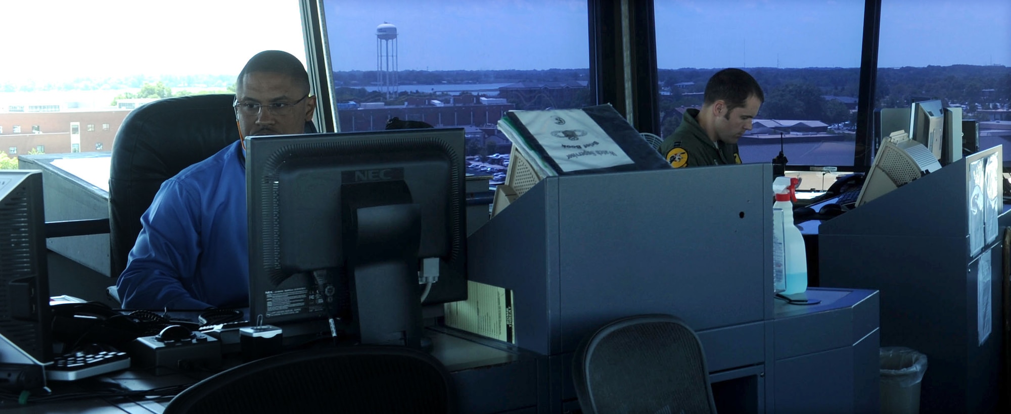 Michael Handley, 1st Operations Control Squadron air traffic control watch supervisor, works flight data and scheduling at Langley Air Force Base, Va., June 4. The watch supervisor puts an extra pair of eyes on any flight line operations. (U.S. Air Force photo by Airman 1st Class Austin C. Harvill) 