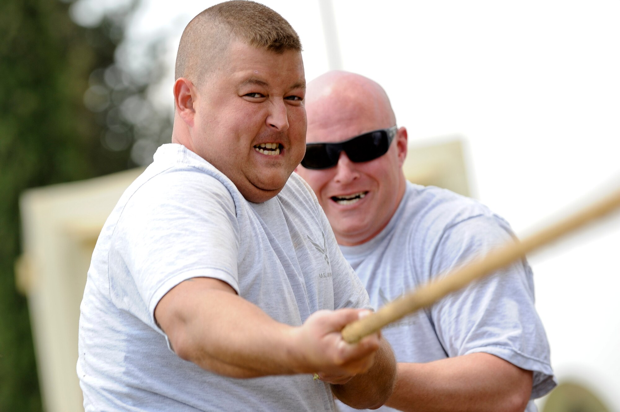 Members of the 39th Security Forces Squadron tug the rope during the 39th Air Base Wing Sports Day tug-of-war event June 1, 2012, at Incirlik Air Base, Turkey. Sports day was an event that brought Airmen together through sports and recreation. Airmen from several squadrons competed in friendly games of volleyball, softball, basketball, kickball, dodgeball and tug-of-war. (U.S. Air Force photo by Senior Airman Jarvie Z. Wallace/Released)

