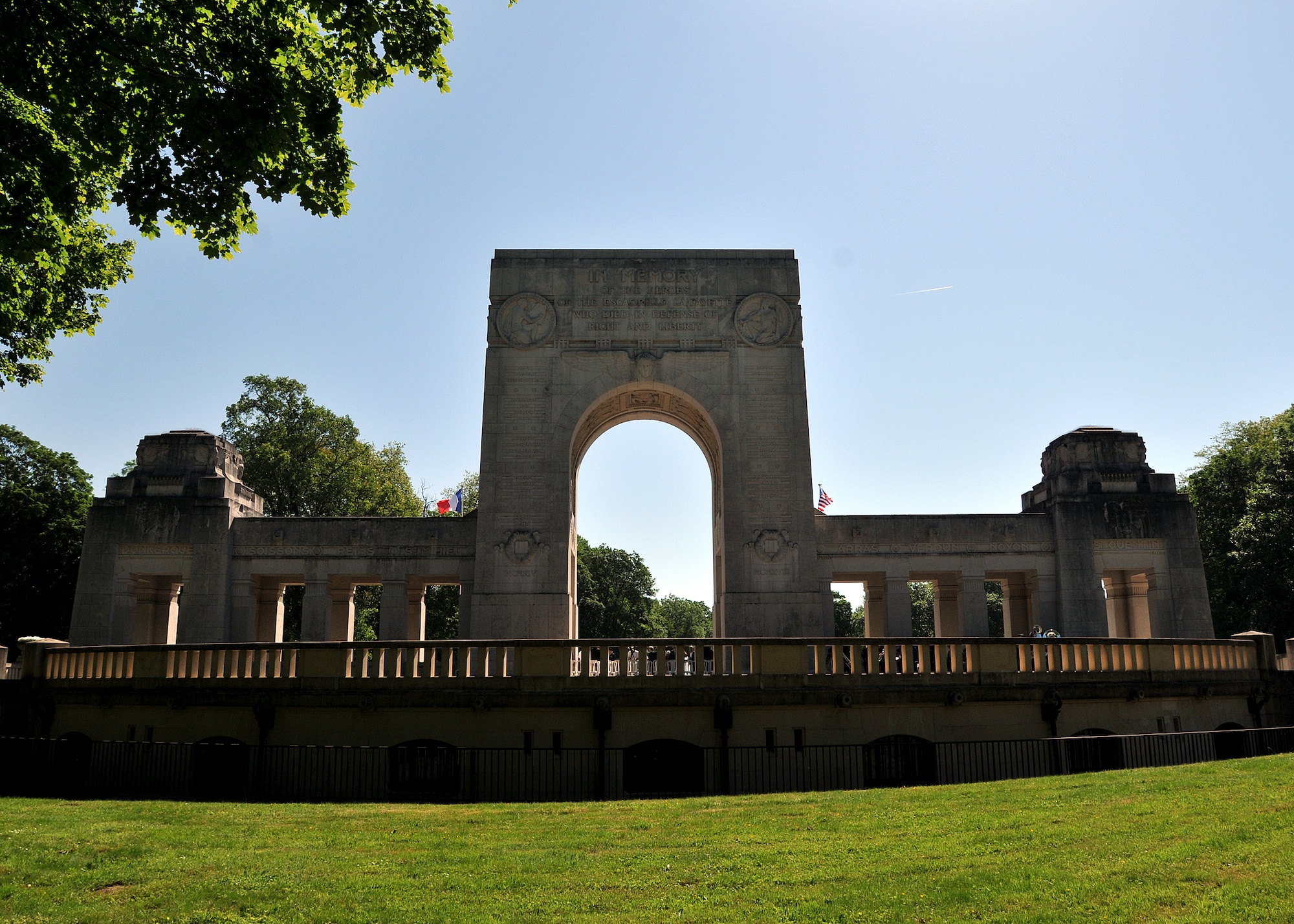 The Lafayette Escadrille Memorial, located on the outskirts of Paris, before a Memorial Day ceremony May 26, 2012. The memorial honors American pilots who volunteered to join the French Escadrille Lafayette and the Lafayette Flying Corps during World War I and also serves as a final resting place for the remains of 49 of those pilots. (U.S. Air Force Photo by Tech. Sgt. Markus M. Maier) (Released)