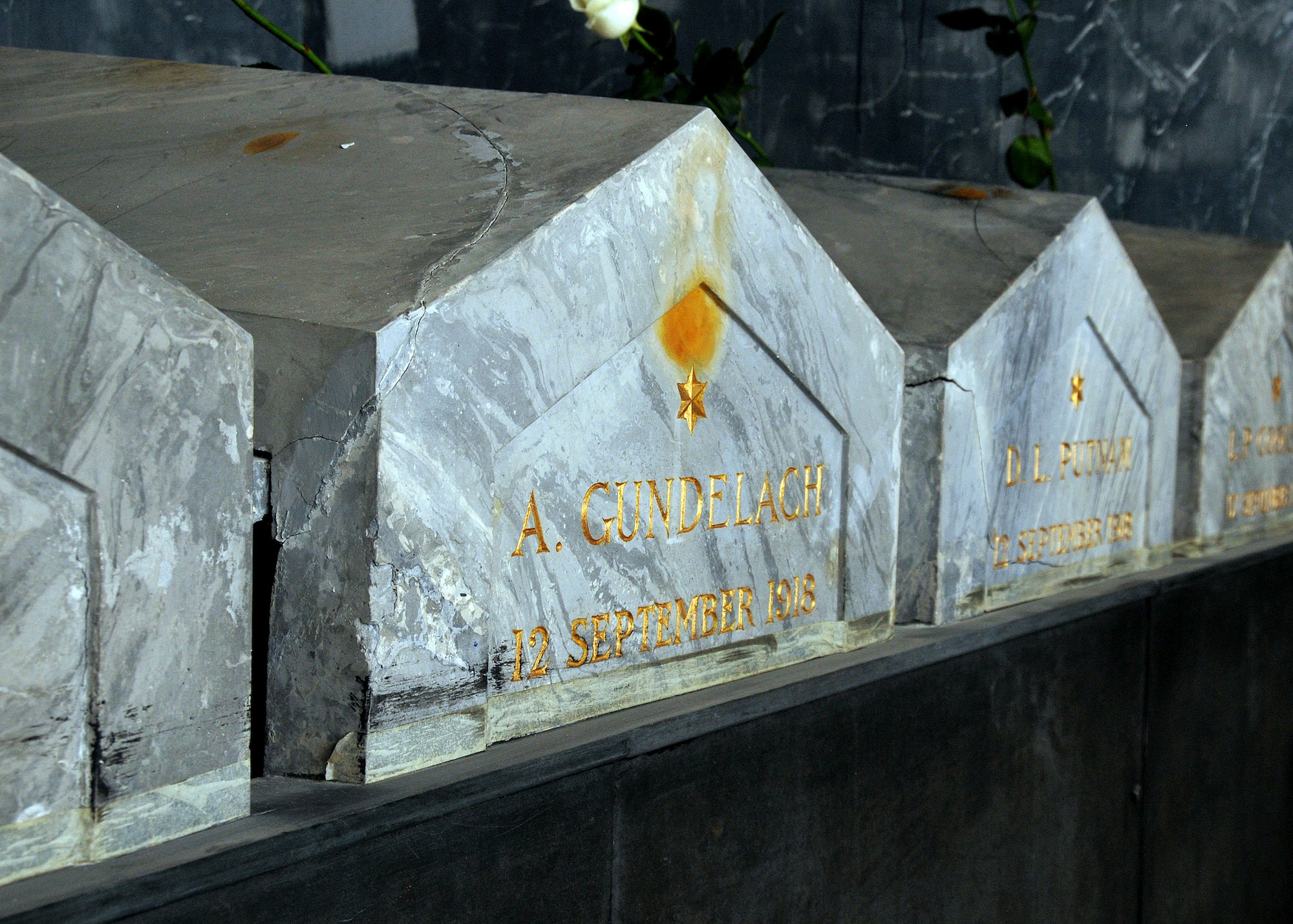 The remains of 49 American pilots rest in a crypt at the Lafayette Escadrille Memorial located on the outskirts of Paris. The memorial honors American pilots who volunteered to join the French Escadrille Lafayette and the Lafayette Flying Corps during World War I. (U.S. Air Force Photo by Tech. Sgt. Markus M. Maier) (Released)