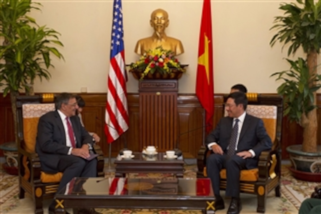 Secretary of Defense Leon E. Panetta meets with Vietnamese Minister of Foreign Affairs Pham Binh Minh in Hanoi, Vietnam, on June 4, 2012.  Panetta is on ten-day trip to the Asia-Pacific to meet with defense counterparts.  