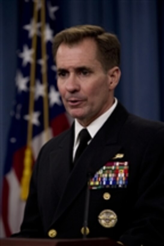 Deputy Assistant Secretary of Defense for Media Operations Capt. John Kirby briefs the media the Pentagon, on June 5, 2012.  