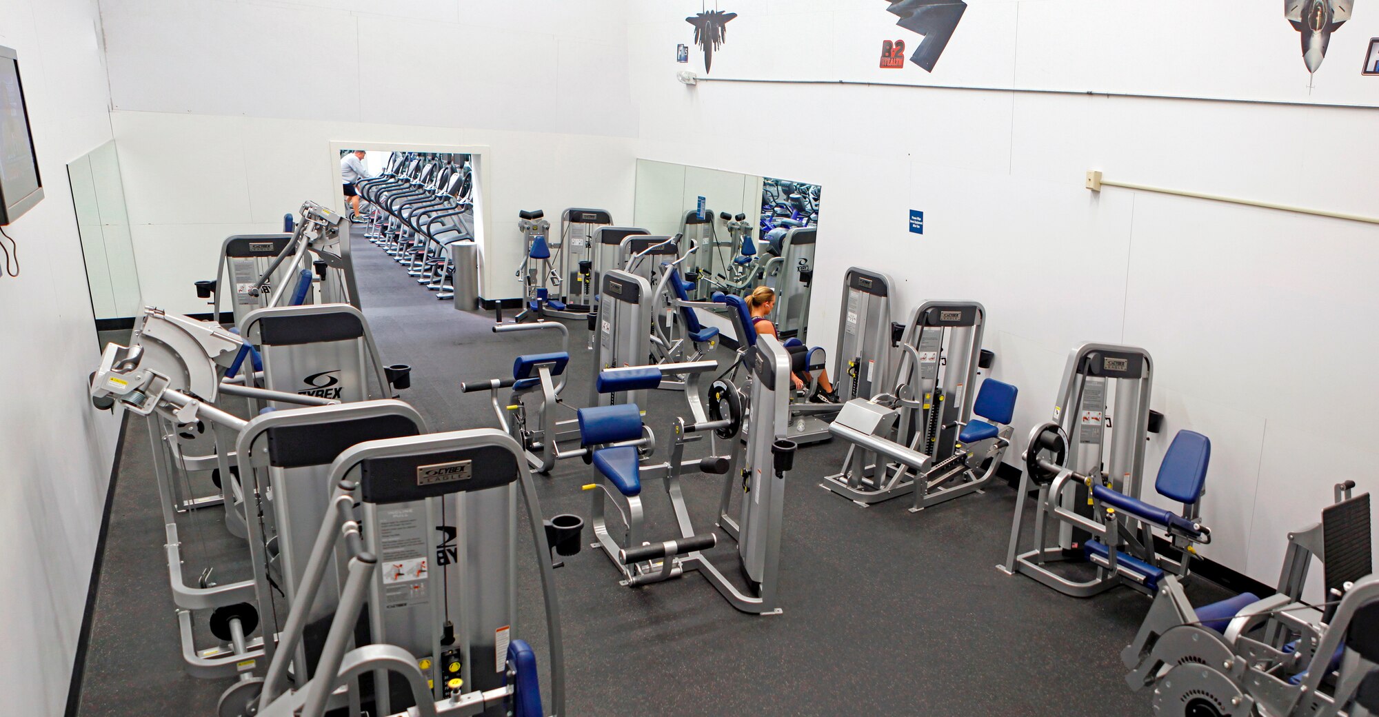 Panoramic view of the Cybex room in the Rosburg Fitness Center. The Cybex Room is just one of the many areas in the main fitness center that were upgraded as part of the final installment in a series of minor upgrades to fitness center facilities at Edwards Air Force Base, Calif. (U.S. Air Force photo by Jet Fabara)