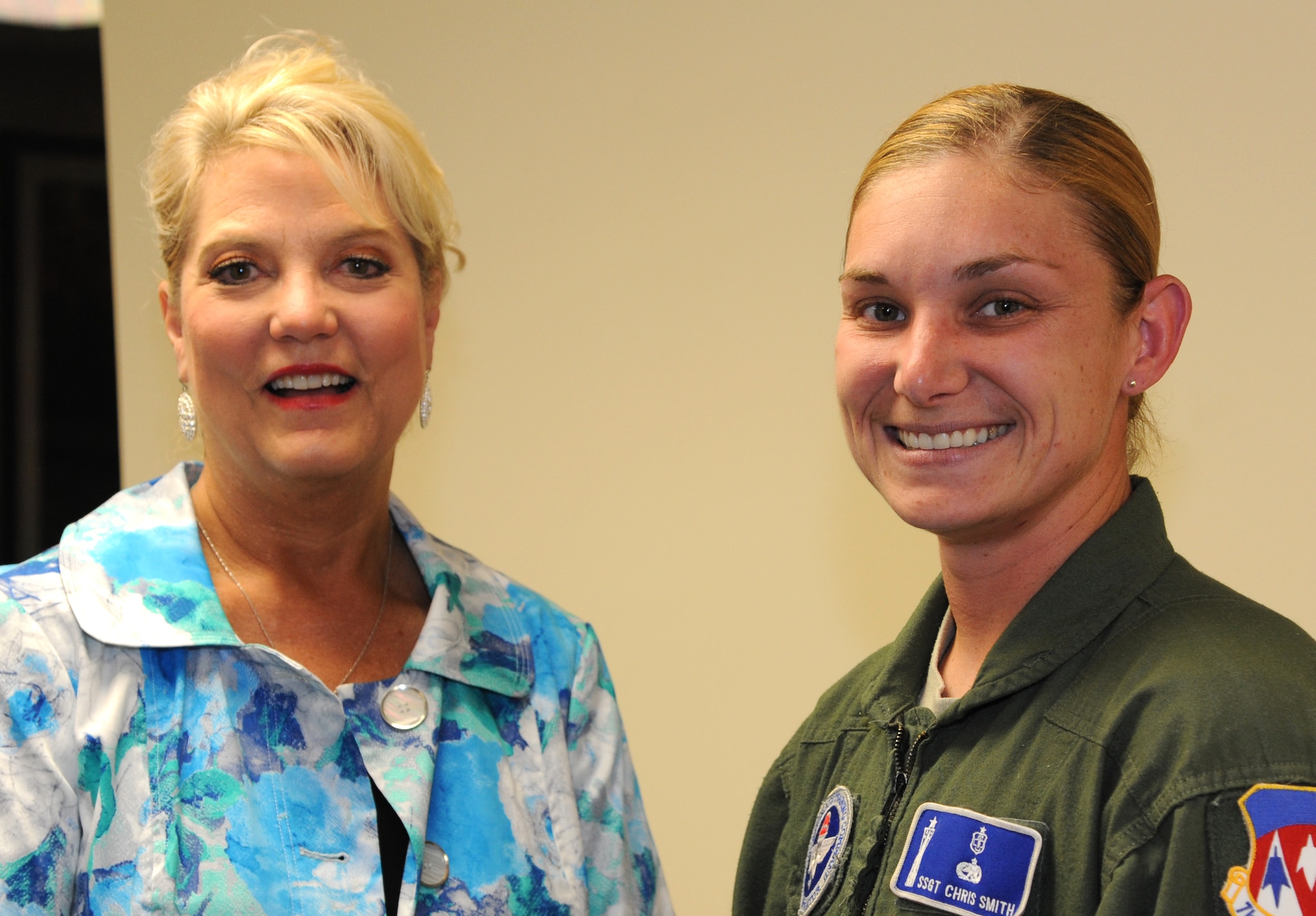 Tena Dominguez, left, and Staff Sgt. Carrissa Smith, both with the 71st Medical Group, received certificates of training for the Victim Advocate program June 5 at Vance Air Force Base, Okla. (U.S. Air Force photo/ Airman 1st Class Frank Casciotta)