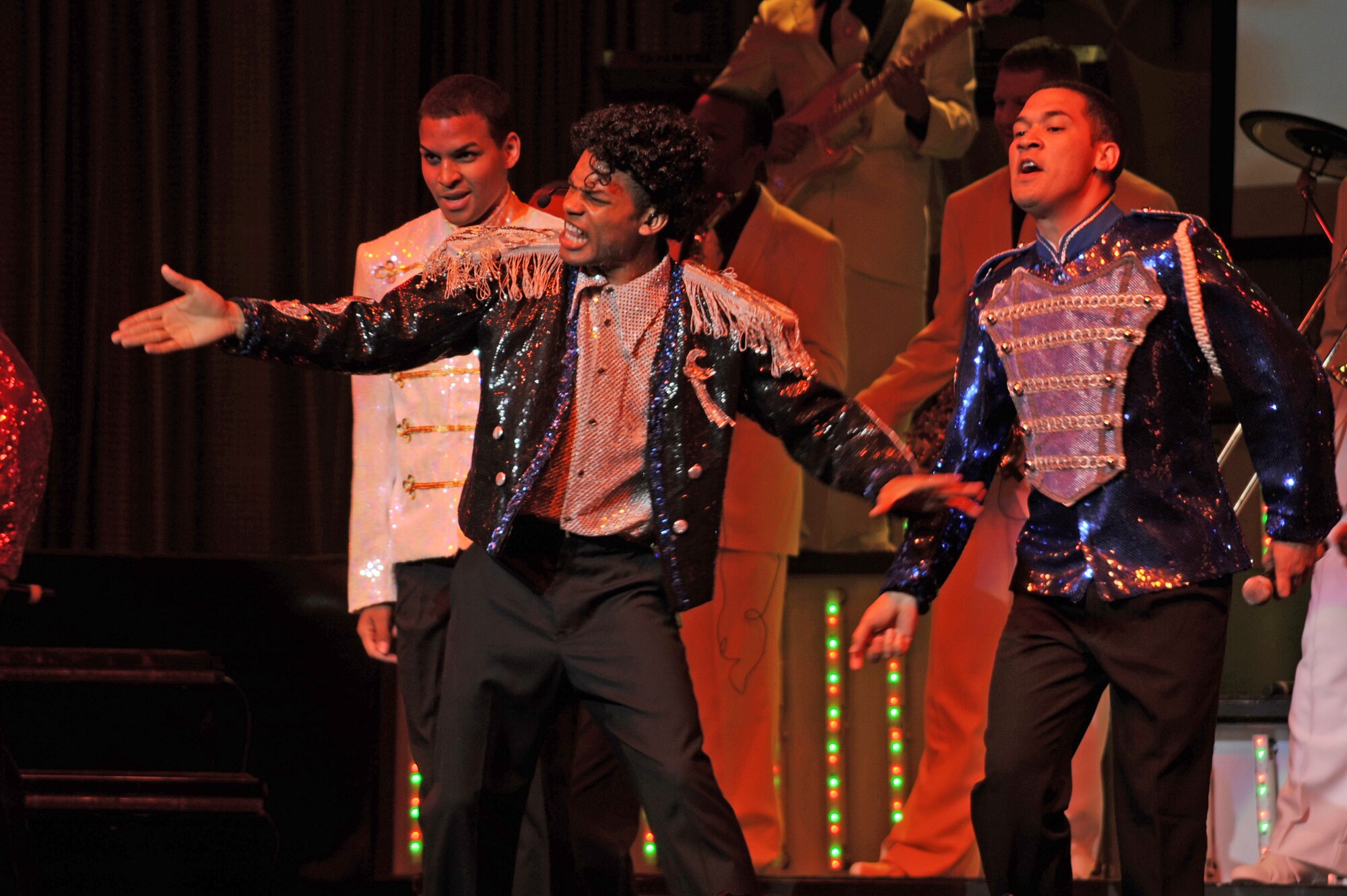 KIRTLAND AFB, N.M. – Staff Sgt. Tyron Jones performs a Michael Jackson number May 30 during a Tops in Blue performance at Popejoy Hall. Tops in Blue’s performance was a mixture of country music and classic and modern rock. (Photo by Ken Moore)