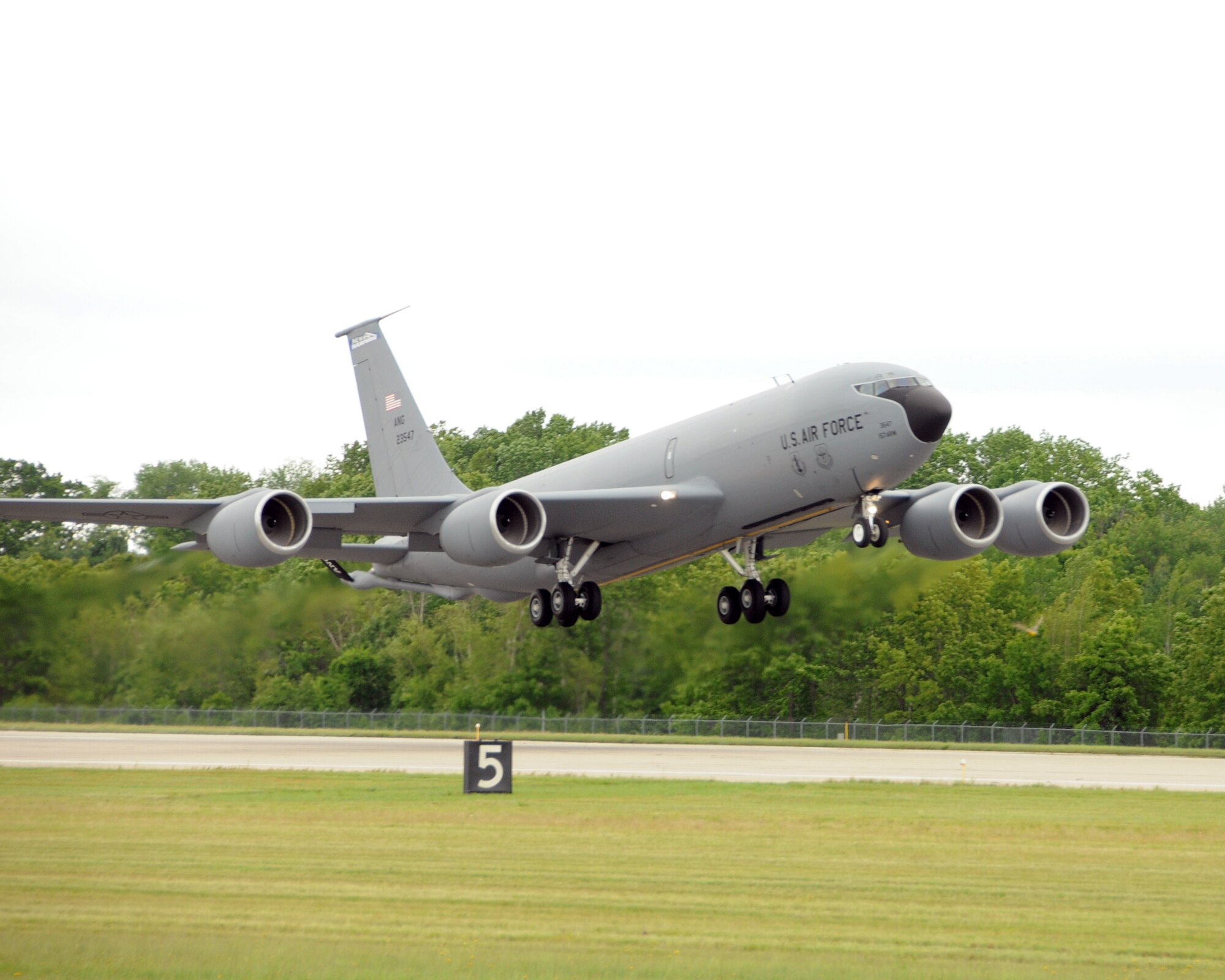 Airmen from the 157th Air Refueling Wing take off in a KC-135R Stratotanker to perform routing aerial refueling, Pease Air National Guard Base, New Hampshire, June 5, 2012. (Air National Guard Photo by Staff Sgt. Curtis J. Lenz/RELEASED)