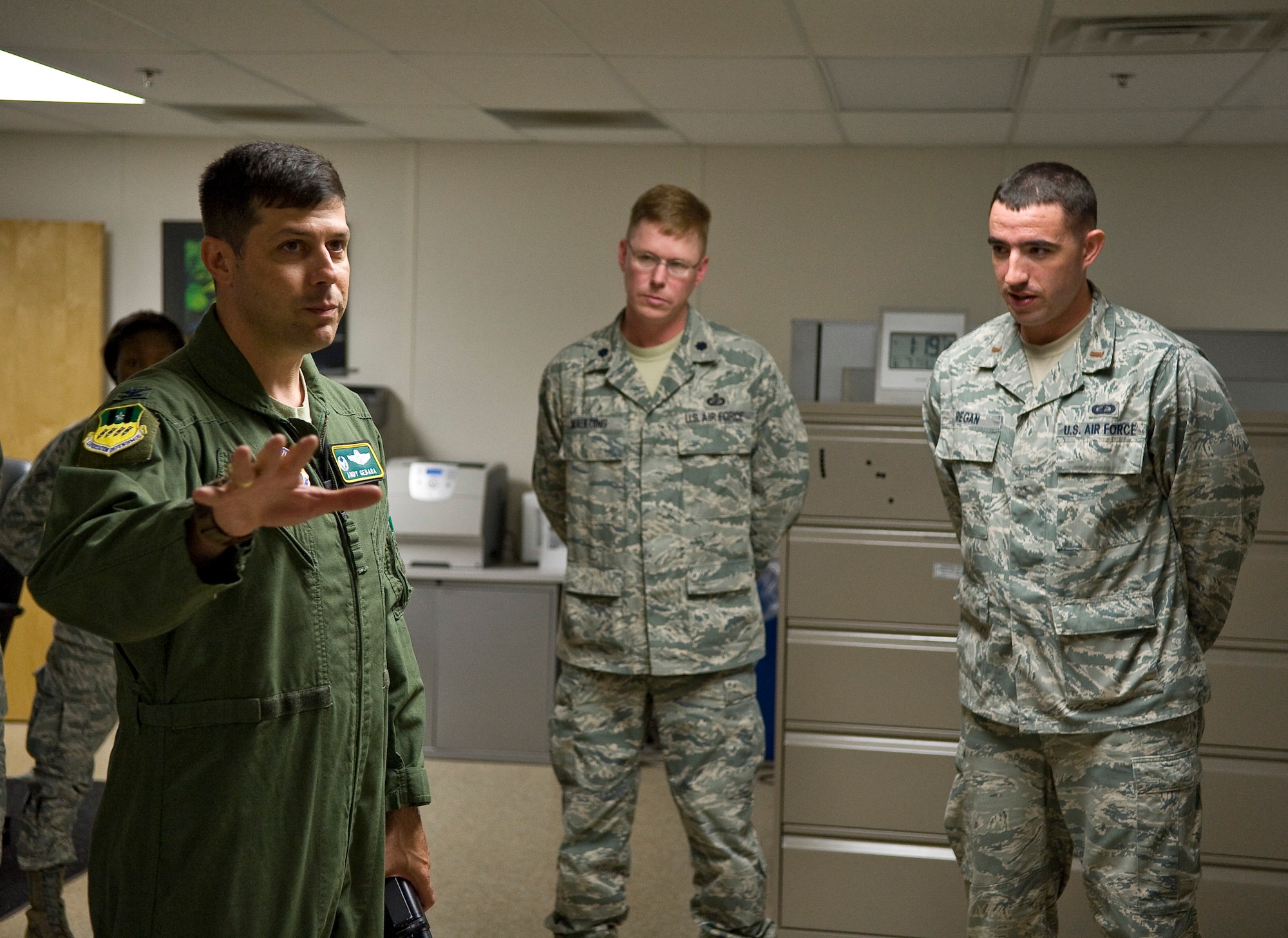 Col. Andrew Gebara, 2nd Bomb Wing commander, speaks to members of the 2nd Comptroller Squadron on Barksdale Air Force Base, La., June 7. Since taking command, Gebara has visited several squadrons as part of an ongoing immersion tour. (U.S. Air Force photo/Staff Sgt. Chad Warren)(RELEASED)