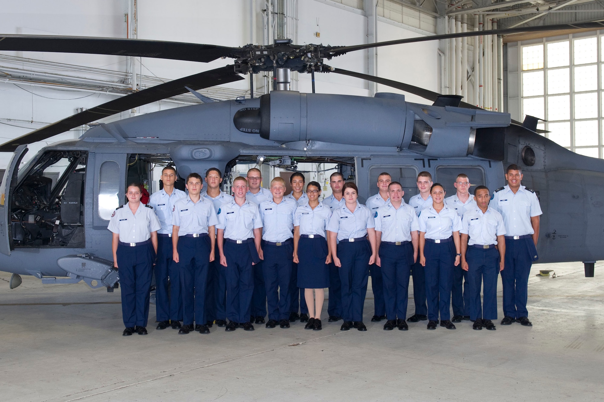 Eighty Air Force cadets, among the best of the best, of different Junior Reserve Officer Training Corps units from four local Brevard County High Schools, spent a week at Patrick Air Force Base, Fla. learning about the Air Force. On June 7 they toured 920th Rescue Wing's combat-search-and-rescue aircraft, and learned about its mission during a brief given by Col. Rob Ament, the 920th RQW vice wing commander. (U.S. Air Force photo/Mr. Matthew Jurgens)