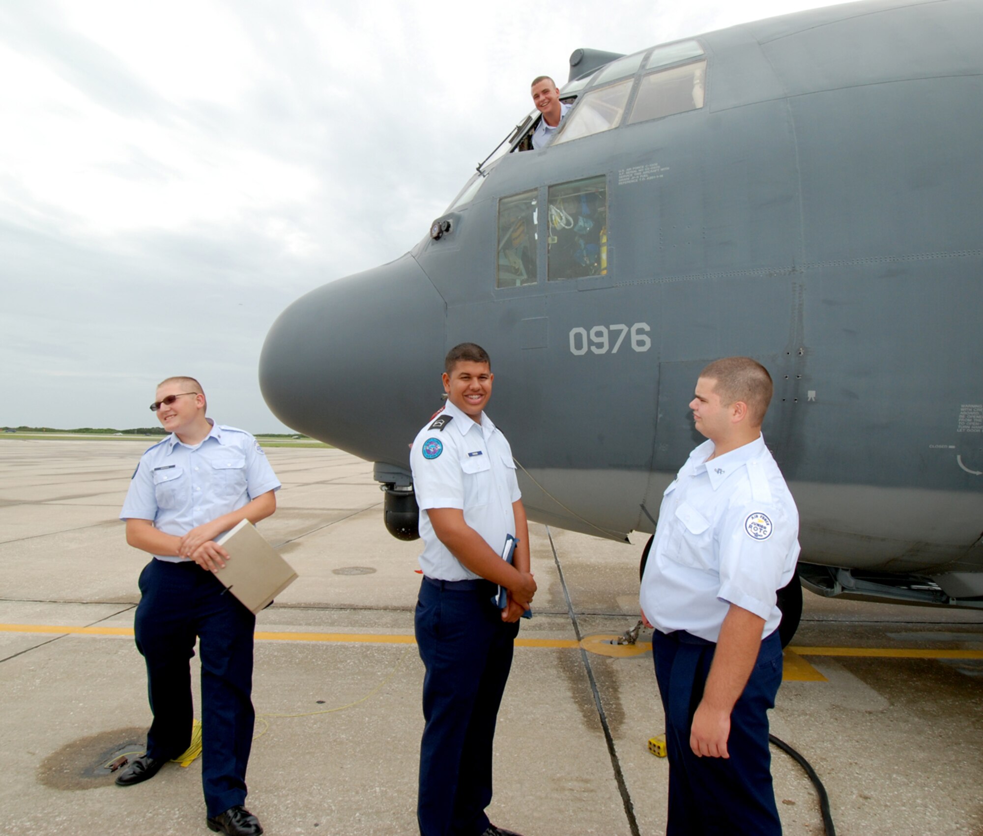 Eighty Air Force cadets, among the best of the best, of different Junior Reserve Officer Training Corps units from four local Brevard County High Schools, spent a week at Patrick Air Force Base, Fla. learning about the Air Force. On June 7 they toured 920th Rescue Wing combat-search-and-rescue aircraft, and learned about its mission during a brief given by Col. Rob Ament, the 920th RQW vice wing commander. (U.S. Air Force photo/Capt. Cathleen Snow)