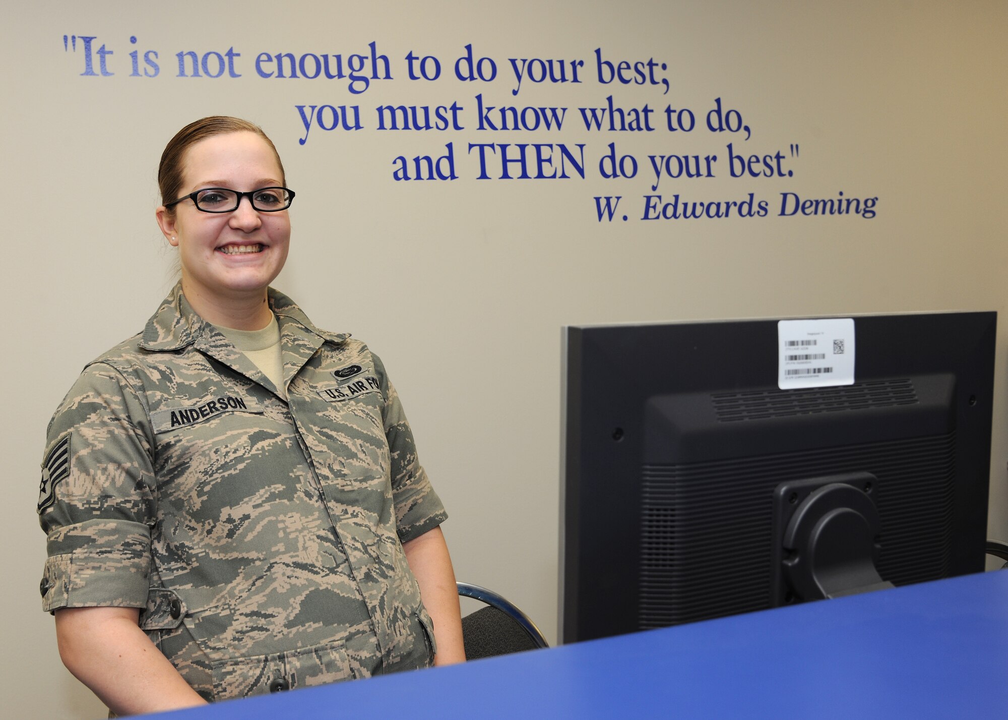 Staff Sgt. Kristina Anderson, 319th Force Support Squadron, poses for a photo June 7, 2012, on Grand Forks Air Force Base, N.D.  Anderson was named the latest Warrior of the Week for the 319th Air Base Wing. (U.S. Air Force photo/Airman 1st Class Ashley N. Taylor)