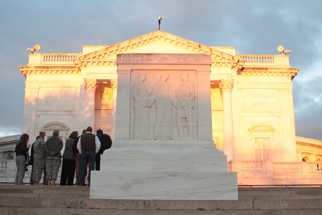 Experts gathered at the Tomb of Unknowns at Arlington National Cemetery Oct. 21, 2011 to inspect repairs made to cracks in the stone of the tomb. (U.S. Army photo/Kerry Solan)