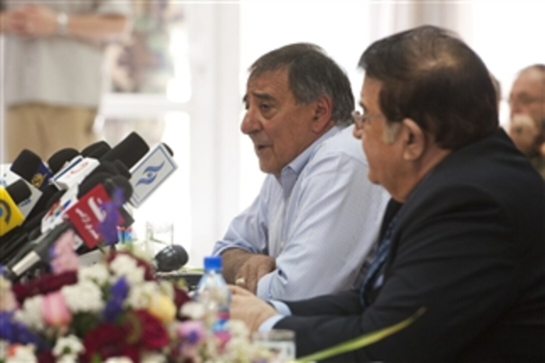 Secretary of Defense Leon E. Panetta answers a reporter's question during a joint press conference with Afghan Minister of Defense Abdul Rahim Wardak in Kabul, Afghanistan, on June 7, 2012.  Panetta is in Kabul to meet with NATO and Afghan leaders and speak with troops on the ground.  