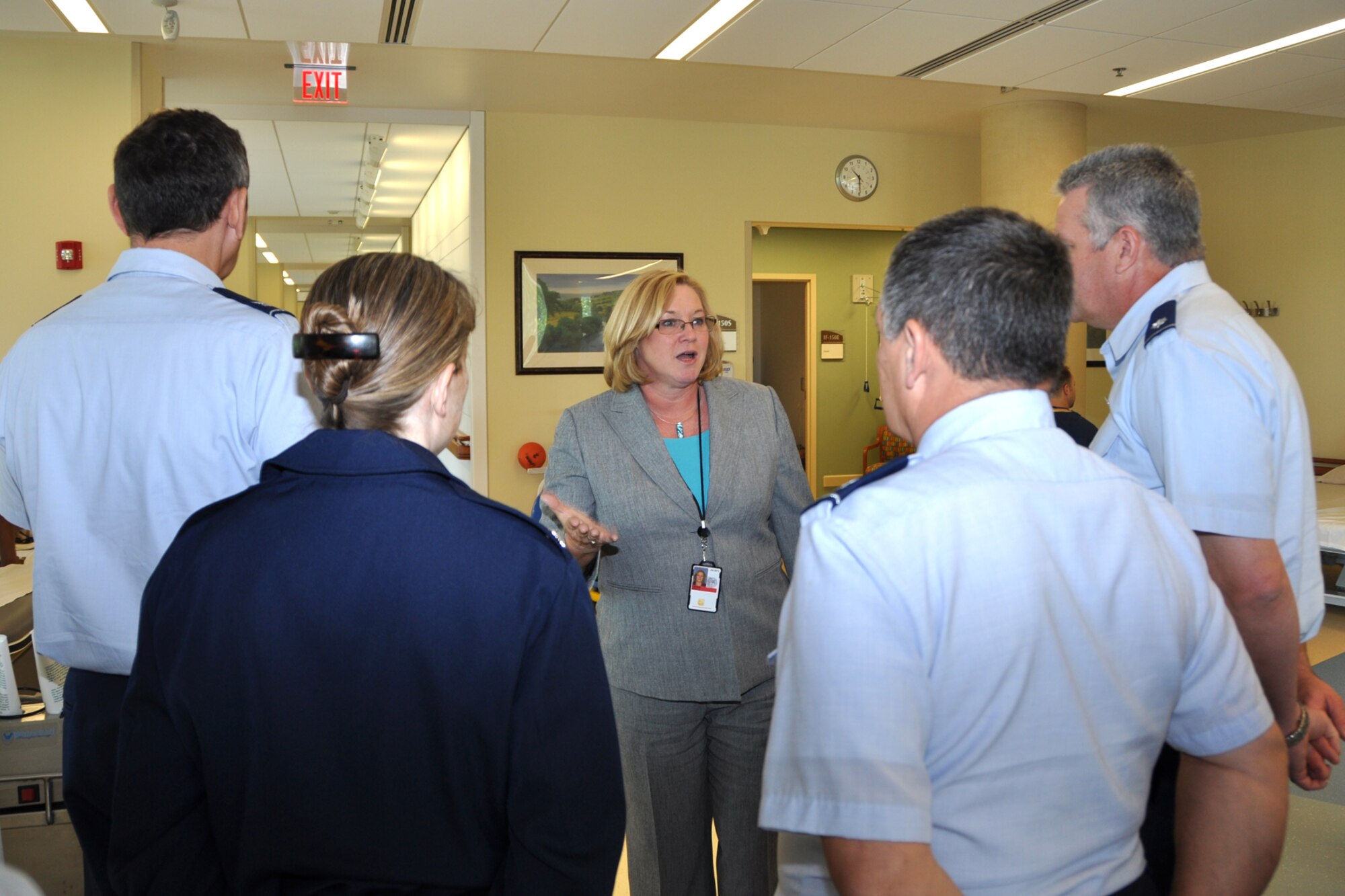 LOUIS STOKES CLEVELAND VA MEDICAL CENTER, Ohio – Susan Fuehrer, Louis Stokes Cleveland VA Medical Center director, explains the benefits for veterans during the medical center tour to Airmen of Youngstown Air Reserve Station June 4, 2012, in Cleveland, Ohio. The Cleveland VA is a multi-specialty outpatient clinic and vet center that includes specialized programs such as blind rehabilitation, polytrauma care, invasive cardiology, post-traumatic stress disorders, comprehensive cancer center and several other areas of expertise. (U.S. Air Force photo by Staff Sgt. Megan Tomkins)