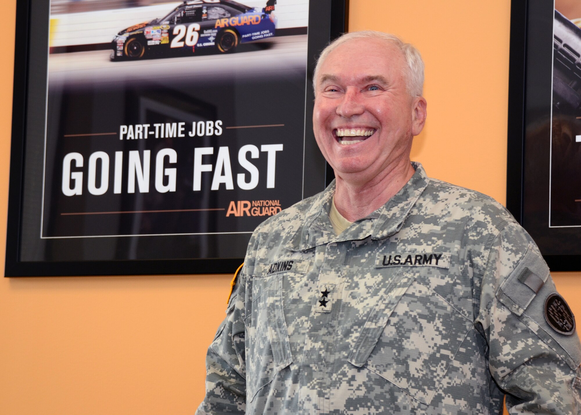 U.S. Army Maj. Gen. James A. Adkins, Adjutant General, Maryland National Guard, smiles while introducing the community to the new Air National Guard recruiting storefront in Baltimore, Md., on June 9, 2012, during the ribbon cutting ceremony. (National Guard photo by Staff Sgt. Benjamin Hughes)