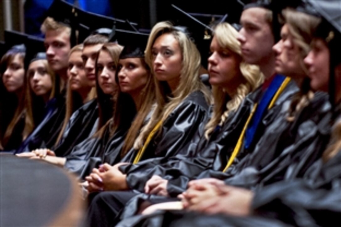 Graduates of John S. Burke Catholic High School listen as Army Gen. Martin E. Dempsey, chairman of the Joint Chiefs of Staff, delivers the commencement address during ceremonies at the U.S. Military Academy at West Point, N.Y., June 9, 2012. Dempsey and his wife, Deanie, graduated from the school, located in Goshen, N.Y.