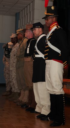 Marines in era-appropriate attire bring history alive during a National Museum of the Marine Corps educational outreach program at the John A. Polonye Community Center in Brook Park, Ohio, June 11. The program, part of Marine Week Cleveland June 11-17, also featured a puppet show and Chesty, the NMMC mascot. The program is scheduled to run daily at other recreation centers in the Cleveland community June 12-15 as part of Marine Week Cleveland.