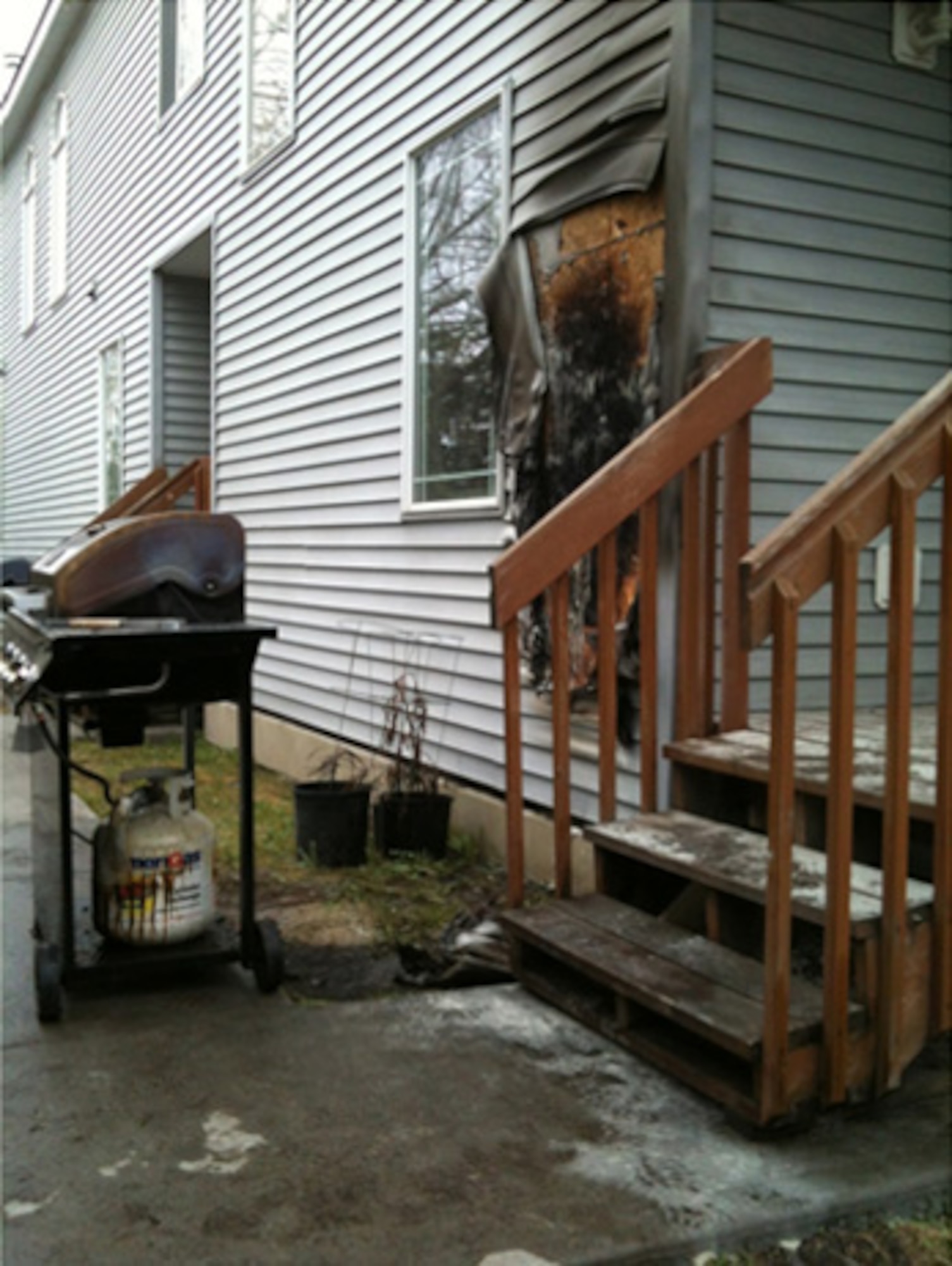 The siding of a house is damaged by a grill fire. From 2005 to 2009, fire departments in the United States responded to over 8,200 home fires involving grills that resulted in a total of 15 deaths, 120 injuries, and more than $75 million in property damage. (U.S. Air Force courtesy photo)