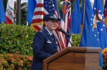 Col. Robie Hughes, 15th Medical Group commander, gives a speech during the  15th Medical Support Squadron Change of Command ceremony June 12 at Joint Base Pearl Harbor-Hickam, Hawaii. The 15th MDSS was constituted on August 25, 1994 and activated on September 15, 1994. (U.S. Air Force photo by Ed Foster)