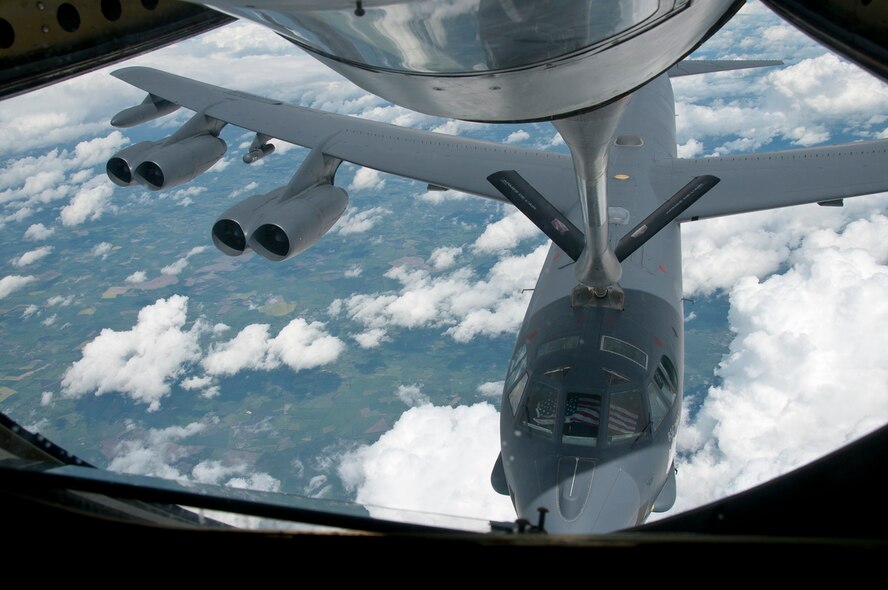 The 23rd Bomb Squadron sent a B-52H Stratofortress on a 24-hour Global Power mission from Minot Air Force Base to France and Germany, then back to Minot in early May. The mission included four aerial refuelings, with one being a French tanker. (Courtesy photo)