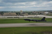 MINOT AIR FORCE BASE, N.D. -- A B-52H Stratofortress takes off during a rapid launch exercise here June 11. The rapid launch included 17 B-52s from both Minot AFB and Barksdale AFB, La. (U.S. Air Force photo/Senior Airman Brittany Y. Auld)