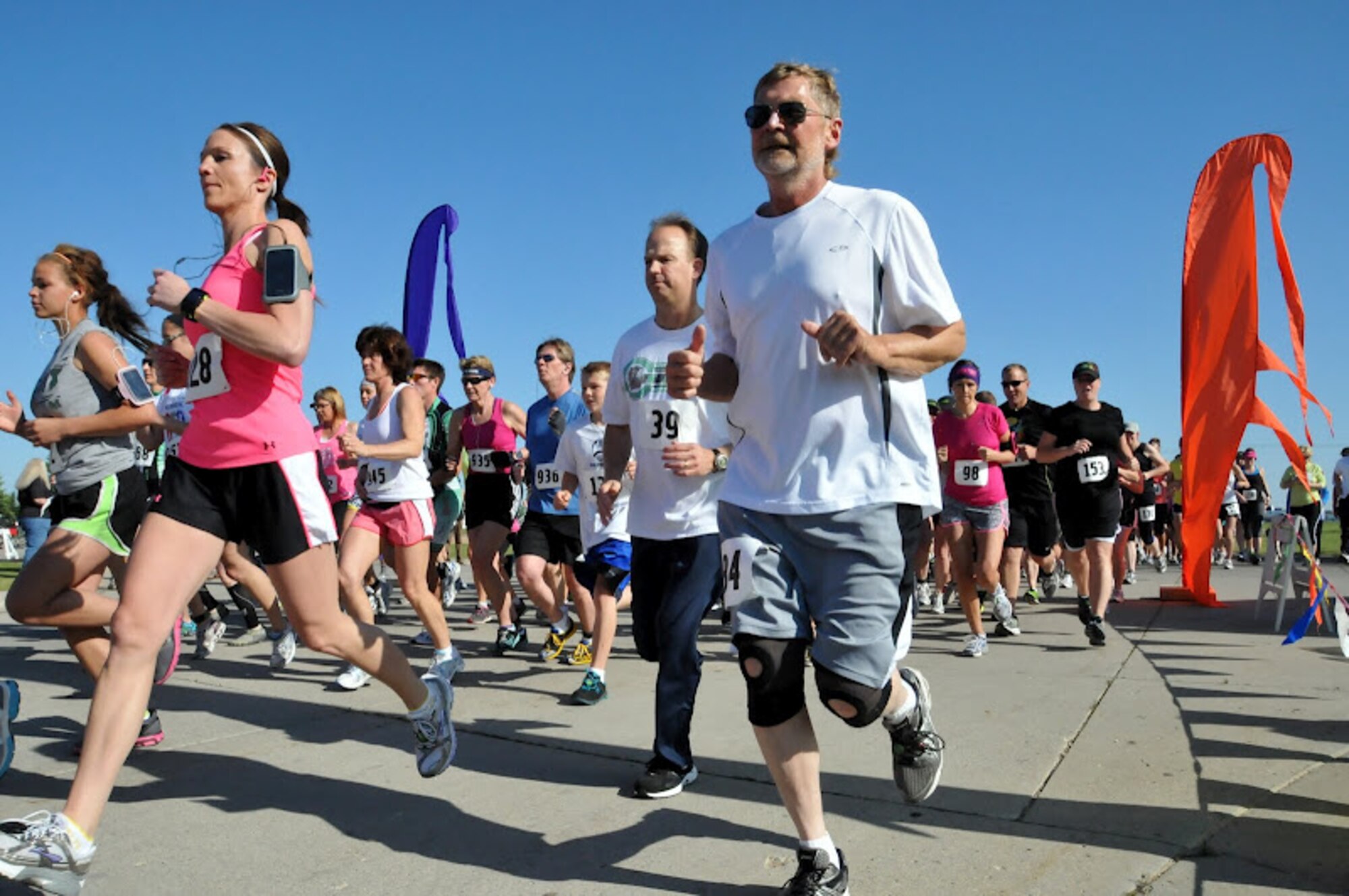 Runners participate in the June 2, 2012, Dewey Kvidt Memorial Duathlon in Grand Forks city, N.D. A total of 15 Air Force volunteers from Grand Forks Air Force  Base helped make the event a success, according to race organizers. (Photo courtesy of Geoff Bengtson)