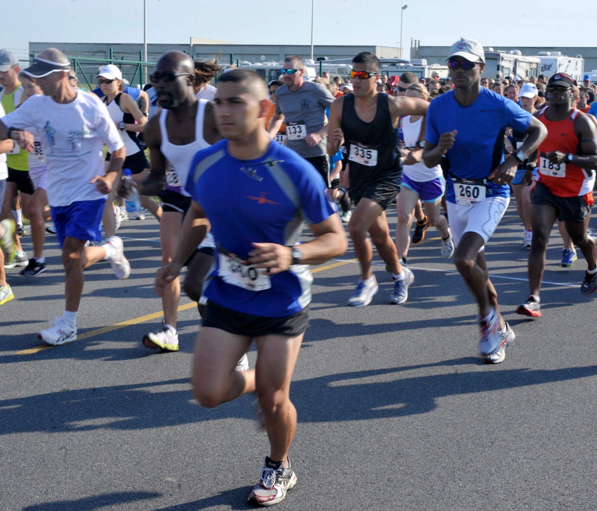 Runners begin the Heritage Half-Marathon and 5K June 10, 2012, at the Air Mobility Command Museum on Dover Air Force Base, Del. The Half-Marathon and 5K allowed runners from around the region the opportunity to see the sights of Dover AFB. (U.S. Air Force photo by Tech. Sgt. Chuck Walker)
