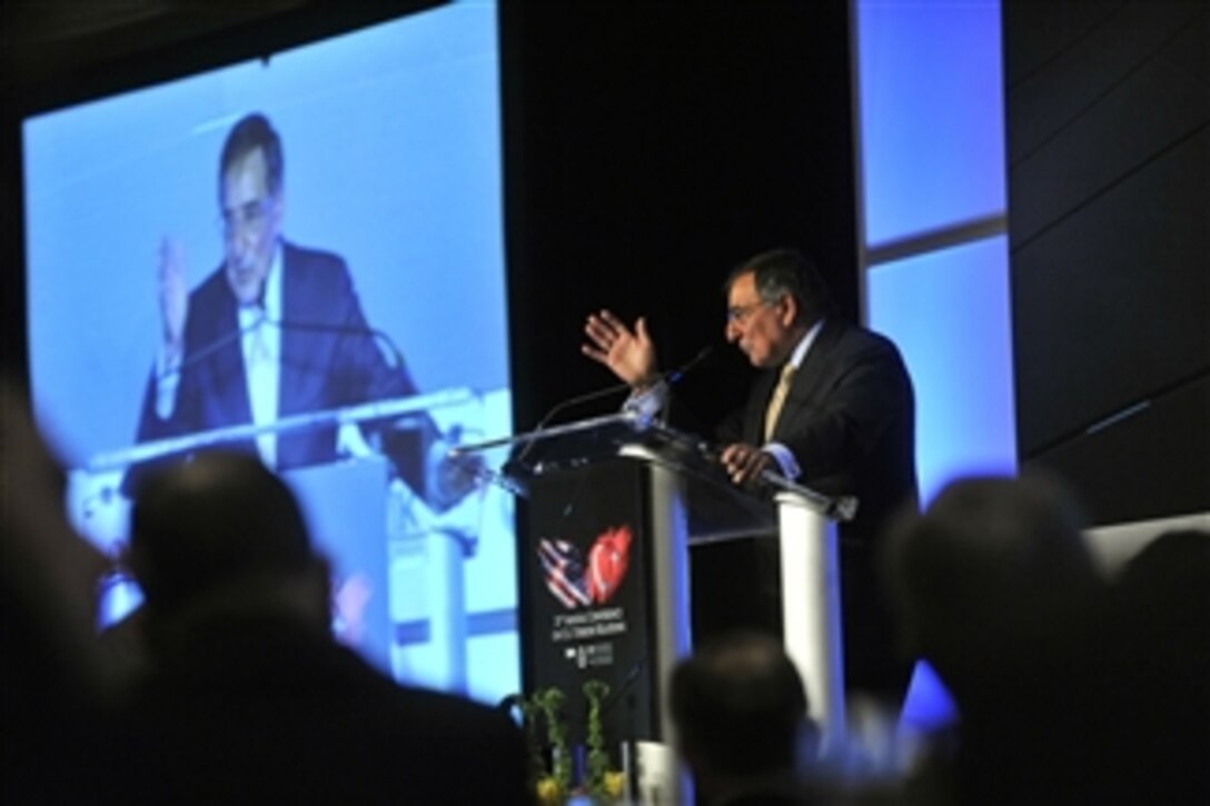 Secretary of Defense Leon E. Panetta delivers the keynote address at the 31st American Turkish Council Conference Dinner in Washington, D.C., on June 11, 2012.  