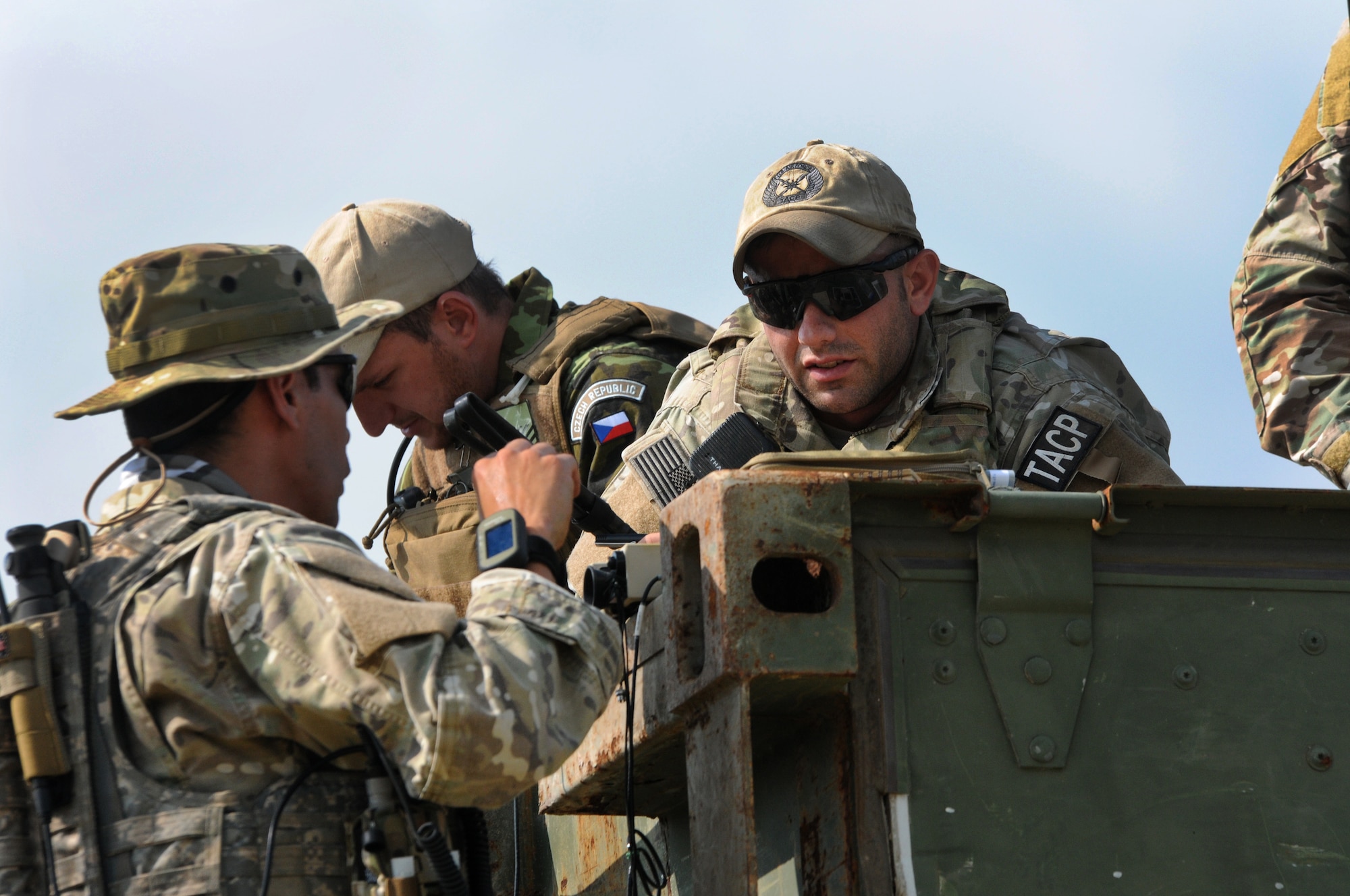 Members of the Texas Air National Guard's 147th Air Support Operations Squadron operate alongside members of the air force of the Czech Republic, which is paired with Texas through the National Guard's State Partnership Program, at Yankee Range, the northern of two ranges that comprise the McMullen Target Complex, which is part of Naval Air Station Kingsville, and is managed by Detachment 1, a subcomponent of the Texas Air National Guard's 149th Fighter Wing at Lackland Air Force Base, Texas, on May 30, 2012. (Air National Guard photo by Staff Sgt. Phil Fountain / Released)